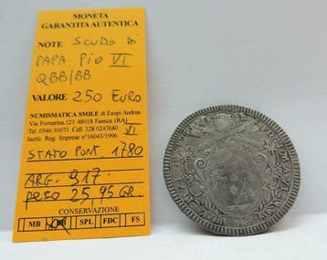 Italië, Pauselijke Staat Papa Pio VI. Scudo 1780 An. VI, Postzegels en Munten