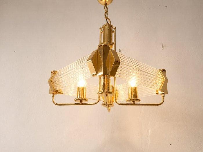 Plafondlamp - Kristal, Metaal, Messing, Antiek en Kunst, Antiek | Verlichting