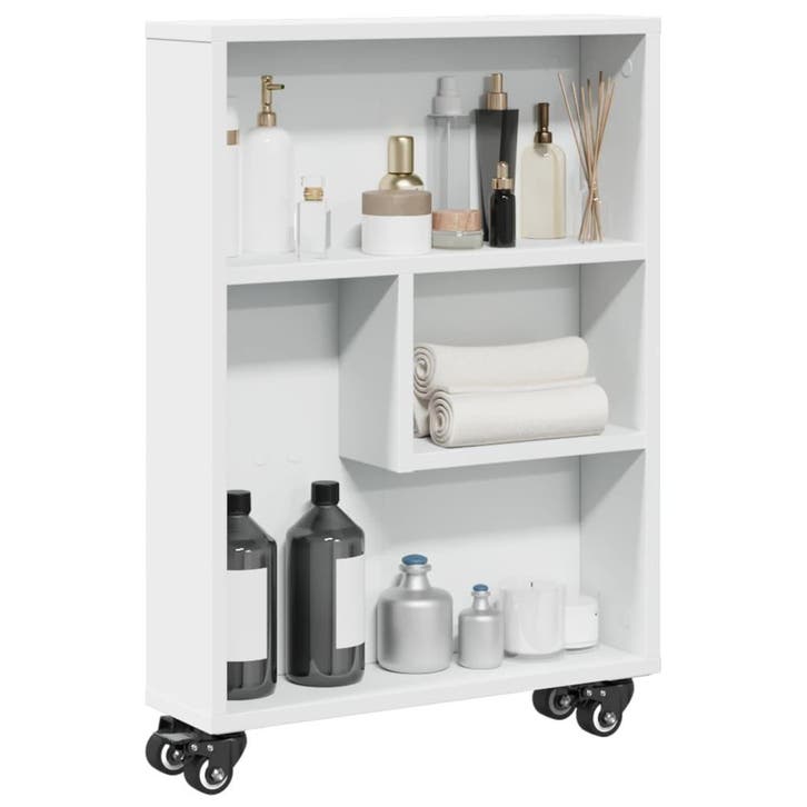 vidaXL Opbergtrolley smal 48x13x68 cm bewerkt hout wit, Huis en Inrichting, Kasten | Boekenkasten, Nieuw, Verzenden