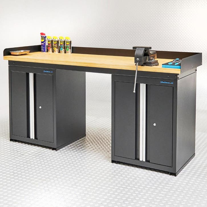 Datona Werkbank PRO eiken - 2 opbergkasten - 200 cm - zwart, Bricolage & Construction, Établis, Enlèvement ou Envoi