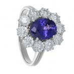 Ring - 18 karaat Witgoud - 4.10ct. tw. Tanzaniet - Diamant