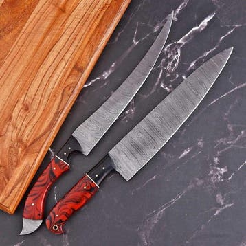 Keukenmes - Hars, zwart G10, handgemaakt gevouwen staal -