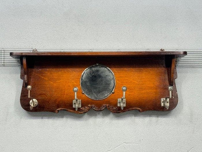 Porte-manteau - Bois, Métal - portemanteau mural avec miroir, Antiek en Kunst, Curiosa en Brocante