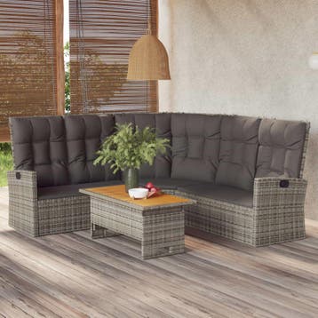 vidaXL 2-delige Loungeset met kussens poly rattan grijs, Verzenden, Nieuw, Loungeset