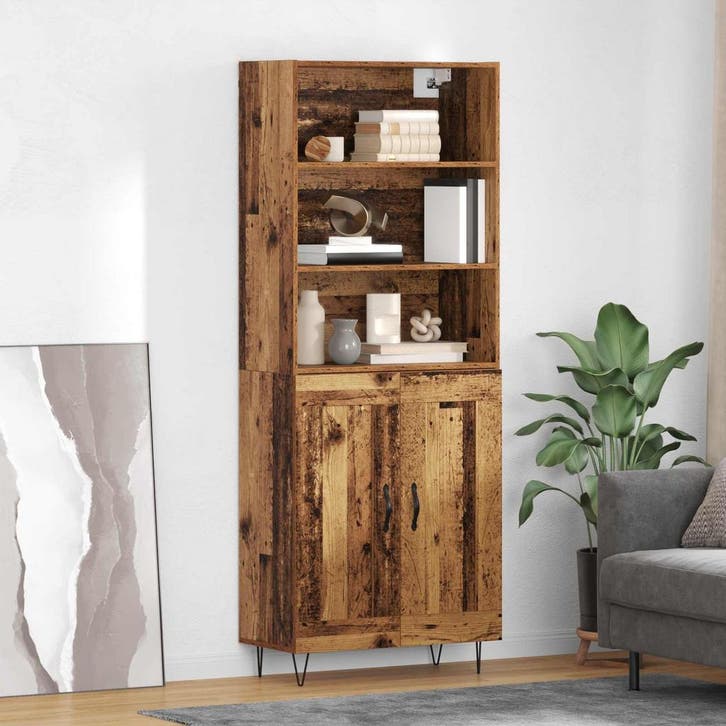 vidaXL Highboard 2 pcs Oudhout Bewerkt hout, Maison & Meubles, Armoires | Dressoirs, Envoi