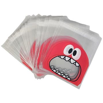 Cellofaan Zakjes met Plakstrip - 10x10 cm - Rood - Monster -, Verzenden