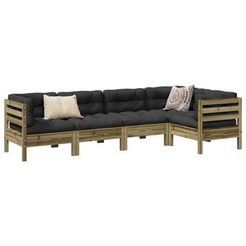 vidaXL 5-delige Loungeset met kussens geïmpregneerd, Verzenden, Nieuw, Loungeset