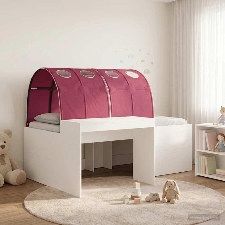 vidaXL Bedframe met tunnel met plank 3 pcs Wit en Rood, Maison & Meubles, Chambre à coucher | Lits, Envoi