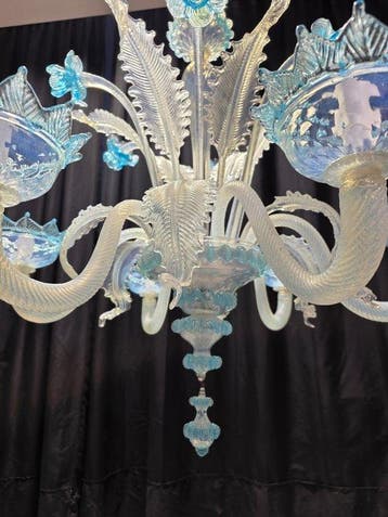 Lustre - Azzurrino - Verre de Murano - 6 lumières, Antiek en Kunst