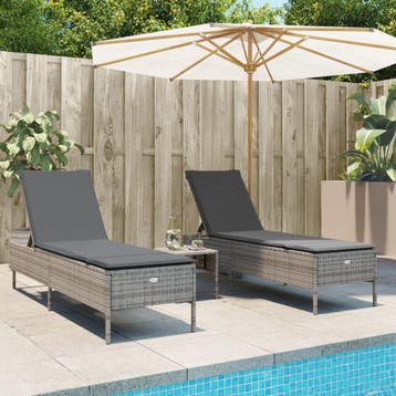 vidaXL Ligstoelen 2 st met kussens poly rattan grijs, Tuin en Terras, Verzenden, Nieuw