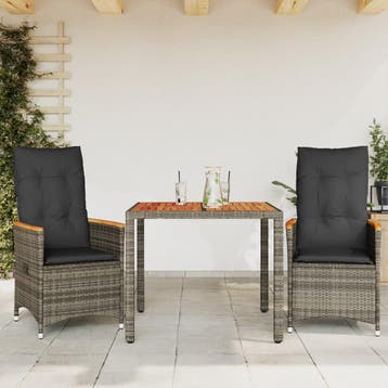 vidaXL 3-delige Bistroset met kussens poly rattan grijs, Verzenden, Nieuw