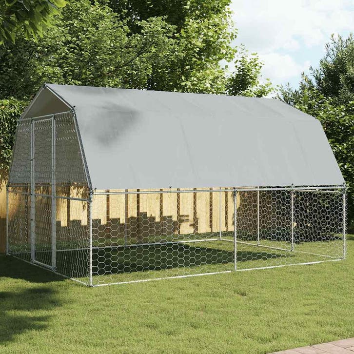 vidaXL Hondenkennel met dak en deur gegalvaniseerd staal, Animaux & Accessoires, Maisons pour chiens, Envoi