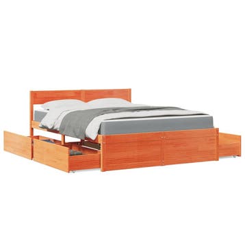 vidaXL Bed met lades en matras massief grenenhout wasbruin, Huis en Inrichting, Slaapkamer | Bedden, Verzenden, Nieuw