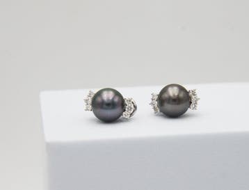 Oorbellen - 18 karaat Witgoud Diamant (Natuurlijk) - Parel, Nieuw