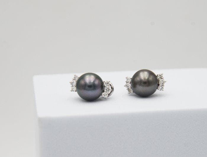 Oorbellen - 18 karaat Witgoud Diamant (Natuurlijk) - Parel, Bijoux, Sacs & Beauté, Boucles d'oreilles