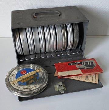 Vintage Brumberger Metalen Filmkoffer Reel Chest met 12 8, Nieuw