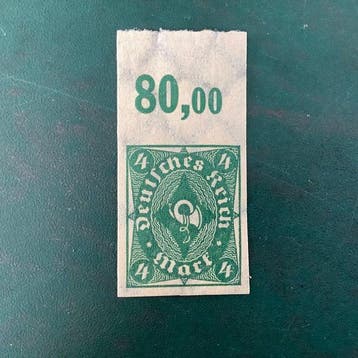Duitse Rijk 1923 - 4 Pf posthoorn ongetand met bovenvelrand-
