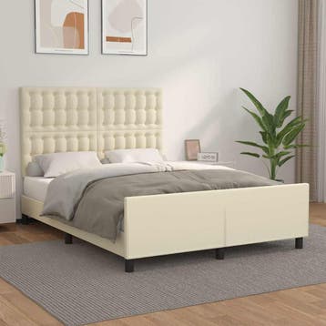 vidaXL Bedframe met hoofdbord kunstleer crèmekleurig 140x200, Huis en Inrichting, Verzenden, Nieuw