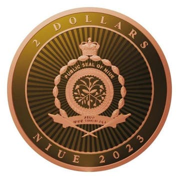 Niue. 2 Dollars 2023 1 oz Niue Hibernia Rose Gold & 24k Gold