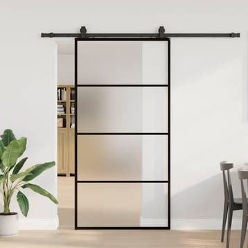 vidaXL Schuifdeur met beslagset 102,5x205 cm ESG glas zwart, Verzenden