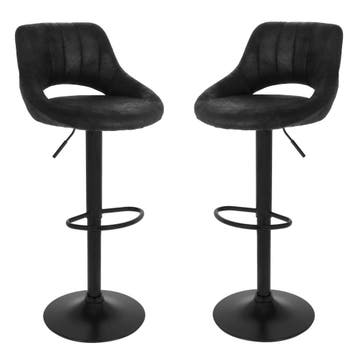 Alora Barkruk Industrial Zwart - Barkrukken Set Van 2 -, Nieuw