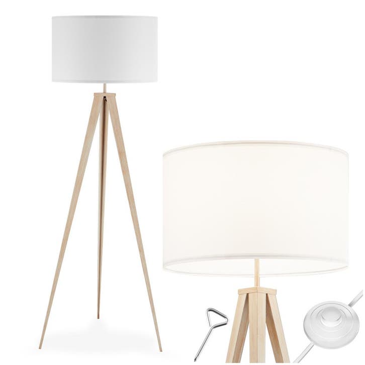 Staande lamp Lunaris, textielkap, driepootsframe - eiken, Maison & Meubles, Lampes | Autre, Envoi