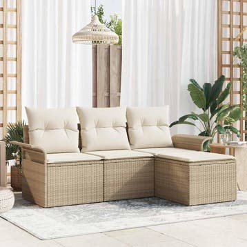 vidaXL Tuinbank Set 4 st Beige poly rattan, Verzenden, Nieuw