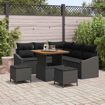 vidaXL Tuinbank Set 8 st Zwart poly rattan, Verzenden, Nieuw