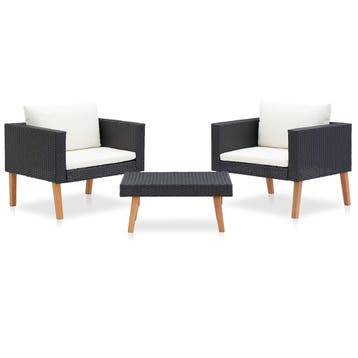 vidaXL 3-delige Loungeset met kussens poly rattan zwart, Tuin en Terras, Verzenden, Nieuw, Loungeset
