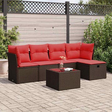 vidaXL 6-delige Loungeset met kussens poly rattan bruin, Verzenden, Nieuw, Loungeset