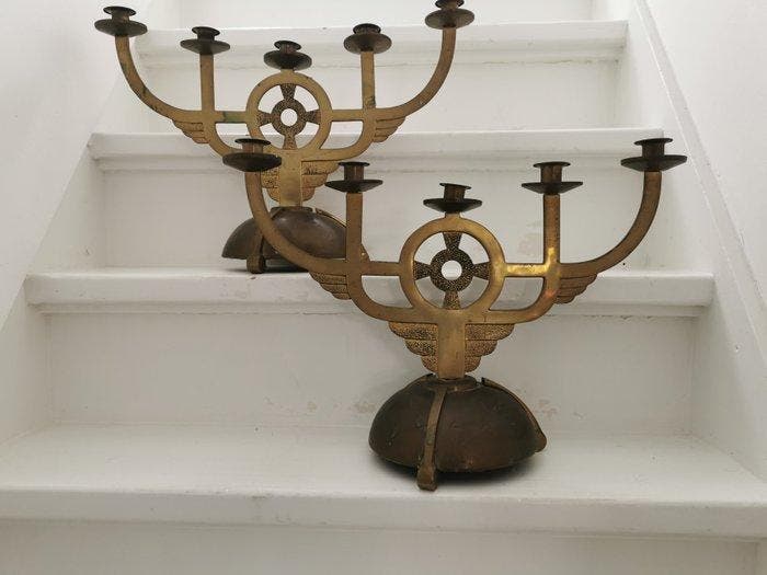 Kandelaar (2) - Messing, Brons - Paar kerkkandelaars - 47 cm, Antiquités & Art, Art | Art non-occidental