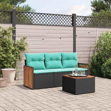 vidaXL 4-delige tuinbankset met kussens, zwart polyrotan, Verzenden