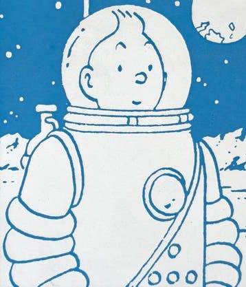Tintin, Kuifje - 1 - Plaque émaillée Tintin astronaut -