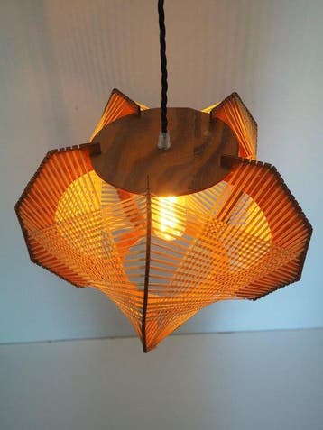Lamp - Multiplex - Franse hanglamp van hout, jaren zestig, Antiek en Kunst
