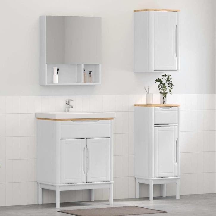 vidaXL Badkamermeubel Set met lade FLORO 3 pcs Wit Massief, Huis en Inrichting, Badkamer | Badkamermeubels, Nieuw, Verzenden