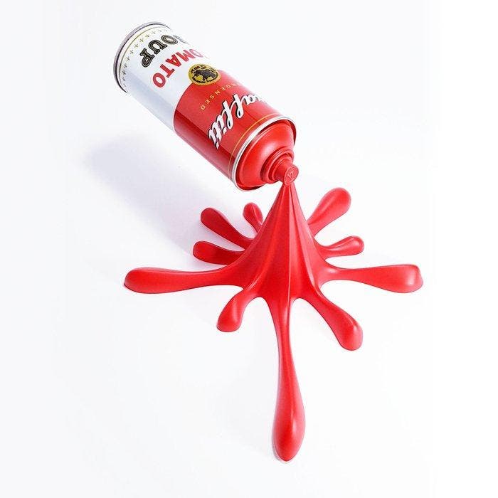 2FAST - Red Graffiti Tomato Soup Splash Can Sculpture, Antiquités & Art, Art | Objets design