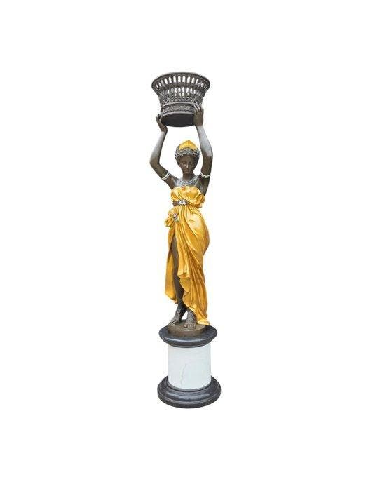 Beeld, XL - Handcrafted Bronze Lady with Planter - 189.5 cm, Antiquités & Art, Curiosités & Brocante