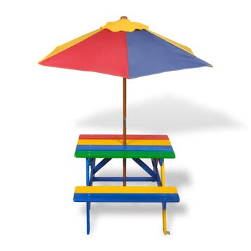 vidaXL Kinderpicknicktafel met banken en parasol hout, Verzenden, Nieuw