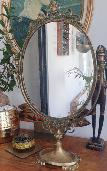 Spiegel - Messing - kantelspiegel, Antiek en Kunst, Curiosa en Brocante