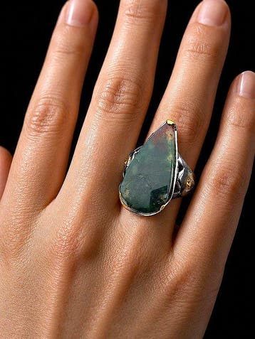 Argent, Argent 925 - agate mousse - Bague - Rêve forestier