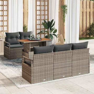 vidaXL Tuinbank Set 6 st Grijs Poly rattan, Verzenden, Nieuw