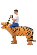KIMU® Opblaas Kostuum Zittend Op Tijger Opblaasbaar Pak Tijg, Ophalen of Verzenden