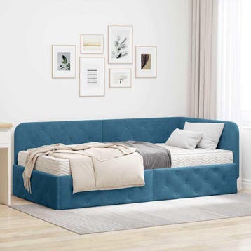 vidaXL Hoek Bed Frame Blauw 90 x 190 cm Fluweel, Huis en Inrichting, Verzenden, Nieuw
