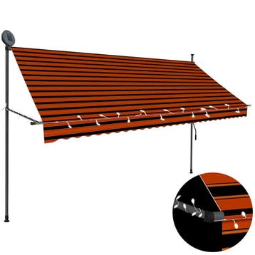 vidaXL Luifel handmatig uitschuifbaar met LED 300 cm oranje, Verzenden, Nieuw