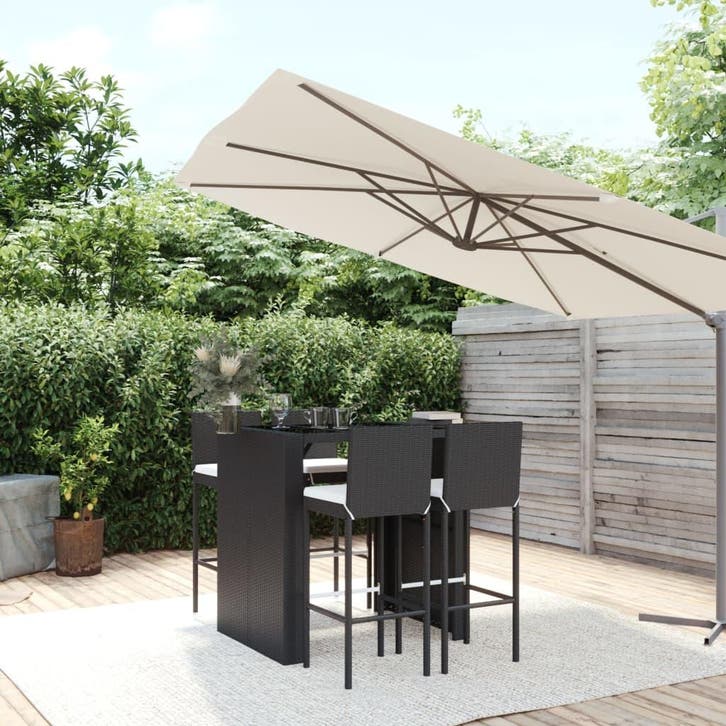 vidaXL 5-delige Tuinbarset met kussens poly rattan zwart, Jardin & Terrasse, Ensembles de jardin, Envoi