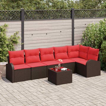vidaXL Tuinbank Set 7 st Bruin poly rattan, Verzenden, Nieuw