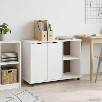vidaXL Rollende kast met wiel Wit 100 x 39 x 65,5 cm Massief, Verzenden, Nieuw