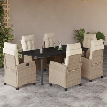 vidaXL 7-delige Tuinset met kussens poly rattan beige, Verzenden, Nieuw, Tuinset