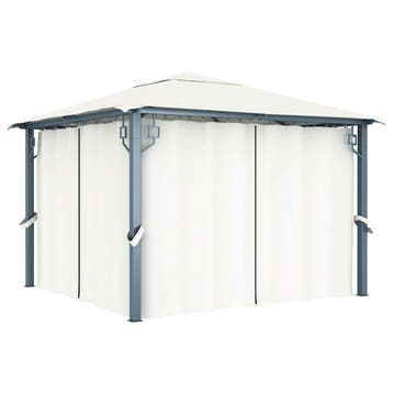 vidaXL Prieel met gordijn 300x300 cm aluminium crème, Verzenden