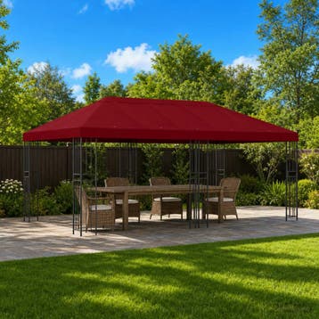 vidaXL Tuinpaviljoen 6 x 3 m Bordeauxrood Polyester en Staal, Verzenden, Nieuw